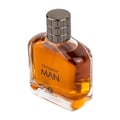 Grandeur Statement Man Eau De Parfum 100ml — Amber liquid in a clear glass bottle with a dark metallic cap, featuring the text "STATEMENT MAN" and a logo on the front. | Grandeur Statement Man Eau De Parfum 100ml — Cecair berwarna ambar dalam botol kaca jernih dengan penutup logam gelap, menampilkan teks "STATEMENT