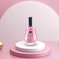 Ard Al Zaafaran Hareem Al Sultan EDP 50ml — Pink glass perfume bottle with a dark cap, displayed on a tiered pink and white podium with a curved pink backdrop. A gold sphere is visible to the left. | Ard Al Zaafaran Hareem Al Sultan EDP 50ml — Botol minyak wangi kaca merah jambu dengan penutup gelap, dipamerkan di