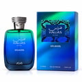 RASASI Hawas Atlantis by Rasasi 100ml EDP — Botol kaca gradien biru dan hijau dengan penutup perak berhias, bersebelahan dengan kotak corak biru dan hijau yang sepadan.