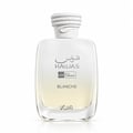 RASASI Hawas Blanche by Rasasi 100ml EDP — A clear glass perfume bottle with a white rope-like cap, featuring the brand name 'HAWAS' and 'BLANCHE' in grey text on a white label.