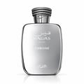 RASASI Hawas Chrome For Him by Rasasi 100ml EDP — A sleek, silver rectangular perfume bottle with a textured silver cap, displaying Arabic script, 'HAWAS', 'For Him', and 'CHROME' in white text.