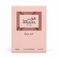 RASASI Hawas Eclat by Rasasi 100ml EDP — Pink perfume box with Arabic script and 'HAWAS For Her' text, featuring a textured pattern. 'ÉCLAT' is printed below.