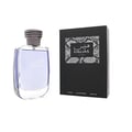 Rasasi Hawas For Him Eau De Parfum 100ml by Rasasi — A clear glass perfume bottle with light purple liquid and a textured grey cap sits next to its black, rectangular presentation box with a snakeskin-patterned label. | Rasasi Hawas For Him Eau De Parfum 100ml by Rasasi — Botol minyak wangi kaca jernih dengan cecair