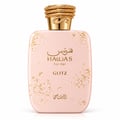 RASASI Hawas Glitz by Rasasi 100ml EDP — A light pink perfume bottle with gold flecks and a textured gold cap with diamond accents.