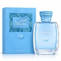 RASASI Hawas Ice Freeze by Rasasi 100ml EDP — Kotak biru corak ular dan teks perak bersebelahan botol minyak wangi kaca jernih berisi cecair biru dan penutup biru seperti ular berlingkar.