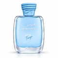 RASASI Hawas Ice Freeze by Rasasi 100ml EDP — Botol minyak wangi kaca biru muda dengan penutup biru bertekstur, tertulis teks Arab dan Inggeris.