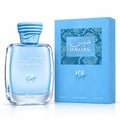 RASASI Hawas Ice Freeze oleh Rasasi 100ml EDP — Botol minyak wangi kaca biru dengan penutup biru bertekstur, bersebelahan dengan kotak birunya yang sepadan dengan corak bertekstur dan logo jenama.