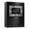 RASASI Hawas Kobra by Rasasi 100ml EDP — Black textured box with a silver mosaic pattern and Arabic script above 'HAWAS For Him' and 'KOBRA' text.