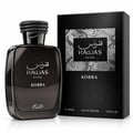 RASASI Hawas Kobra by Rasasi 100ml EDP — Black glass perfume bottle with textured snake-like cap next to its matching black box with a silver textured panel.