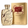 RASASI Hawas Lava Gold 100ml EDP — Gold bottle with red crackle design and gold textured box with red and gold patterned label