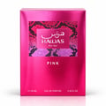 RASASI Hawas Pink by Rasasi 100ml EDP — A bright pink, metallic perfume box with a snakeskin-patterned inset featuring the brand name 'Hawas' in Arabic and English, and 'For Her'. The word 'PINK' is prominently displayed below.