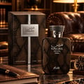RASASI Hawas Private Terra by Rasasi 100ml EDP — Perfume bottle and box with snake skin texture, set on a marble surface with a leather notebook and pen, and a watch in the background.