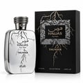 RASASI Hawas Thunder by Rasasi 100ml EDP — Silver bottle with black lightning design next to its black box with gold lightning design, both featuring the Hawas logo.