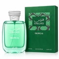 RASASI Hawas Tropical by Rasasi 100ml EDP — Botol minyak wangi kaca hijau bertudung putih bertekstur di sebelah kotak hijaunya yang sepadan dengan corak kulit ular.