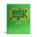 RASASI Hawas Verde oleh Rasasi 100ml EDP — Kotak minyak wangi hijau dengan perincian emas dan tulisan Arab, memaparkan teks HAWAS VERDE, 100 ML, dan EAU DE PARFUM.