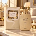 RASASI Hawas Viper by Rasasi 100ml EDP — Botol dan kotak minyak wangi emas bertekstur dengan rekaan ular putih, di atas permukaan marmar dengan pencahayaan lembut.