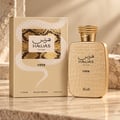 RASASI Hawas Viper by Rasasi 100ml EDP — Botol dan kotak emas bertekstur dengan rekaan ular putih, berlatar belakang batu bertekstur.