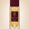 Bujairami Imperial Oud by Bujairami 100ml Extrait — Clear glass bottle with intricate geometric pattern, filled with golden liquid, topped with a deep red cap, and featuring a maroon label with gold text and a crown logo.
