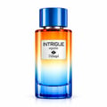 TADangel Intrigue Aquatic oleh TadAngel 100ml EDP Unisex — Botol minyak wangi kaca jernih bertudung biru, dengan warna gradien jingga, kuning, dan biru. Label tertulis 'INTRIGUE aquatic TADangel'.