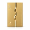 Maison Alhambra IT oleh Maison Alhambra 100ml EDP Lelaki — Kotak minyak wangi emas dengan aksen emas berombak dan logo jenama di bahagian bawah.
