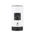Maison Alhambra Jean Lowe Fantasme 100ml — A white cylindrical perfume bottle with a black band at the bottom, featuring a black label with gold text and a deer silhouette logo. | Maison Alhambra Jean Lowe Fantasme 100ml — Botol minyak wangi silinder putih dengan jalur hitam di bahagian bawah, menampilkan label hitam