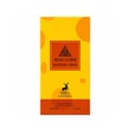 Maison Alhambra Jean Lowe Summer Vibes 100ml — A yellow perfume box with orange circles and a central orange square containing black foliage and text. Below is a silhouette of a deer and text. | Maison Alhambra Jean Lowe Summer Vibes 100ml — Kotak minyak wangi kuning dengan bulatan oren dan petak oren tengah berisi