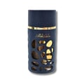 Lattafa Khalta Blend Of Lattafa Eau De Parfum 100ml — Botol minyak wangi gelap bertekstur dengan corak berlubang, penutup bertekstur gelap dan jalur emas di leher botol, tulisan Arab emas di bahagian tengah.