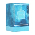Lattafa Khamrah Waha Lattafa Perfumes 100ml EDP — A blue marbled box with a white square frame containing Arabic and English text. | Kotak biru bertekstur marmar dengan bingkai segi empat putih mengandungi teks Arab dan Inggeris.