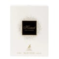 Maison Alhambra Kismet for Women 100ml — White perfume box with gold glitter accents and a black square featuring the text 'Kismet FOR WOMEN' in gold script and block letters. A deer silhouette logo is below. | Maison Alhambra Kismet for Women 100ml — Kotak minyak wangi putih dengan aksen kilauan emas dan petak hitam
