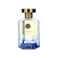 Maison Alhambra Kismet Lunar Magic 100ml by Maison Alhambra — A clear glass perfume bottle with a gold cap and a blue gradient base, featuring a textured pattern on the lower half. | Maison Alhambra Kismet Lunar Magic 100ml by Maison Alhambra — Botol minyak wangi kaca jernih dengan penutup emas dan tapak gradien biru