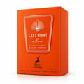 Maison Alhambra Last Night in Miami — Orange perfume box with a silver emblem featuring a sunburst and text 'LAST NIGHT in Miami EAU DE PARFUM', and a deer logo.