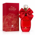 TADangel Magic Blossom — Red perfume bottle with a large red satin bow and a crystal cap, next to its matching red gift box with gold floral patterns.