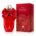 TADangel Magic Blossom by TADangel 100ml EDP Women — Red perfume bottle with a large red satin bow and a crystal cap, next to its red and gold floral patterned box.