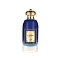 Al Wataniah Muheeb Perfume Man by Al Wataniah 100ml — A dark blue glass perfume bottle with a gold ornate cap and a gold label with Arabic script and 'MUHEEB' text. | Al Wataniah Muheeb Perfume Man by Al Wataniah 100ml — Botol kaca biru gelap dengan penutup berhias emas dan label emas dengan tulisan Arab dan teks