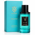 Bujairami Non Stop by Bujairami 100ml Extrait — Turquoise box and clear glass bottle with turquoise liquid and black cap, gold logo