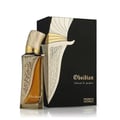 French Avenue Obsidian Eau De Parfum — Gold-accented glass perfume bottle with ornate gold cap, next to a black box featuring a stylized gold dagger design.