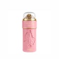 Zimaya Ode to Rose Royale Eau De Parfum 100ml by Zimaya — A pink perfume bottle with a clear dome top revealing gold-colored crushed material, featuring embossed roses on the body and gold text. | Zimaya Ode to Rose Royale Eau De Parfum 100ml by Zimaya — Botol minyak wangi merah jambu dengan tudung kubah jernih