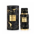 Armaf Old Money by Armaf 100ml EDP Unisex — Black textured cylindrical box with gold marbling and a gold label, next to a matching textured perfume bottle with a gold cap and base, also featuring a gold label.