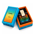 Armaf Ombre Fresh by Armaf 100ml EDP Unisex — Open gift box with blue exterior and orange interior, showing a gradient colored glass perfume bottle with a gold cap.