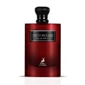 Maison Alhambra Opera Rouge Eau de Parfum — A red glass perfume bottle with a black cap and a black label that reads "OPERA ROUGE EAU DE PARFUM" and a deer logo with "MAISON ALHAMBRA" below it. | Maison Alhambra Opera Rouge Eau de Parfum — Botol kaca merah dengan penutup hitam dan label hitam bertuliskan "OPERA ROUGE