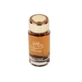 Ard Al Zaafaran Oud Al Turas 100ml — A clear glass perfume bottle with amber liquid, gold and brown cap, and Arabic script on the label. | Ard Al Zaafaran Oud Al Turas 100ml — Botol minyak wangi kaca jernih dengan cecair ambar, penutup emas dan coklat, dan tulisan Arab pada label.