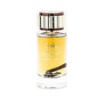 Ard Al Zaafaran Oud Al Turas 100ml by Ard Al Zaafaran — A clear glass perfume bottle with a gold and brown striped cap, filled with golden liquid and a dark brown reed inside. Arabic script is visible on the bottle. | Ard Al Zaafaran Oud Al Turas 100ml oleh Ard Al Zaafaran — Botol minyak wangi kaca jernih dengan