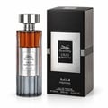 Ard Al Zaafaran Oud Romancea Fakhama — A tall, fluted glass perfume bottle with amber liquid and a silver cap stands next to its black textured box, both featuring a silver embossed label with Arabic and English text.