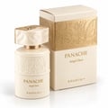 Khadlaj Panache Angel Dust — Cream perfume bottle with embossed floral design and gold cap, next to its cream and gold patterned box.