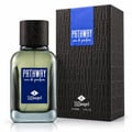 TADangel Pathway by Tad Angel 100ml EDP Men — A clear glass perfume bottle with a textured black cap and a blue label, placed next to its matching black embossed box.