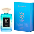 Bujairami Perfect Life Eau de Parfum 100ml — Blue glass perfume bottle with gold cap next to its blue box, both featuring the Bujairami crown logo and 'Perfect Life' text.