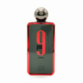 Afnan 9 PM Rebel by Afnan EDP 100 ml Men — Rectangular glass bottle with red trim, dark gray label, large red '9', and