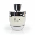 Afnan Rare Carbon — White perfume bottle with silver cap and accents, featuring 'Rare CARBON' text and a logo.