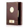 Afnan Supremacy In Oud — Brown hinged box open to reveal gold bottle with AFNAN logo, white background