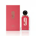 Afnan 9 AM – Pour Femme by Afnan Perfumes – 100 ml for Women, featuring a pink box and a clear glass perfume bottle with a pink label and a black cap.